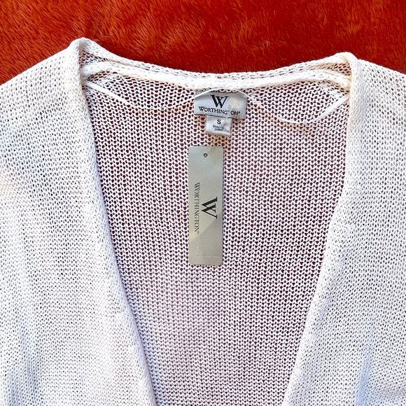 NWT Worthington knit cotton self tie white cardigan - Picture 4 of 8